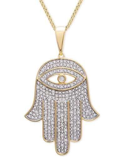 Macy's Diamond Hamsa Hand 22" Pendant Necklace (1/4 Ct. T.w. - Metallic
