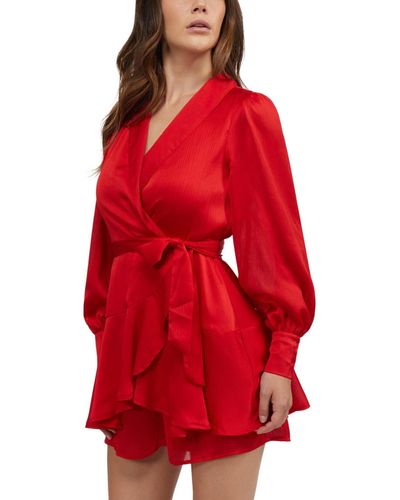Bebe Chintz Yoryu Wrap Front Romper - Red