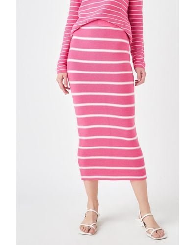 English Factory Stripe Knit Midi Skirt - Pink