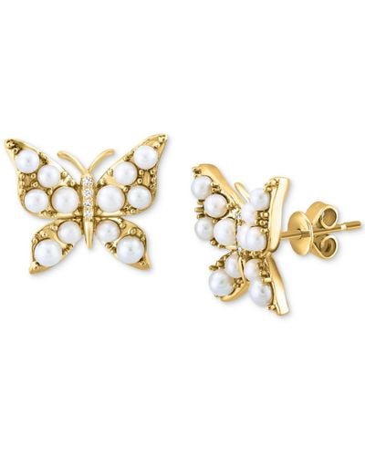 Effy Effy® Freshwater Pearl (2 - 2-1/2mm) & Diamond Accent Butterfly Stud Earrings In 14k Gold - Metallic