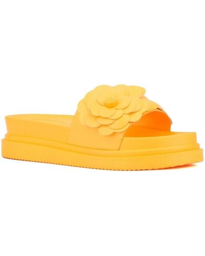 New York & Company Camellia Flower Slides - Yellow