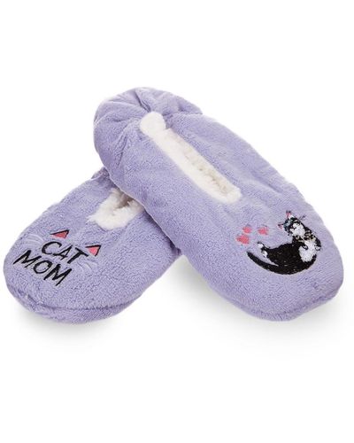 Memoi Cat Mom Sherpa Lined Slippers - Purple