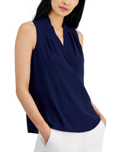 Anne Klein Pleated-shoulder Sleeveless Shell Top - Blue