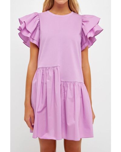 English Factory Layered Ruffles Mini Dress - Purple