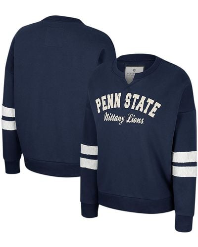 Colosseum Athletics Distressed Penn State Nittany Lions Perfect Date Notch Neck Pullover Sweatshirt - Blue