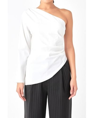 Grey Lab Asymmetric Ruched Top - White
