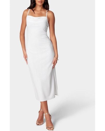 Bebe Cowl Neck Shine Dress - White