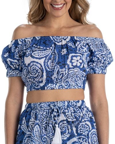 Dotti Cotton Off-the-shoulder Cover-up Cropped Top - Blue