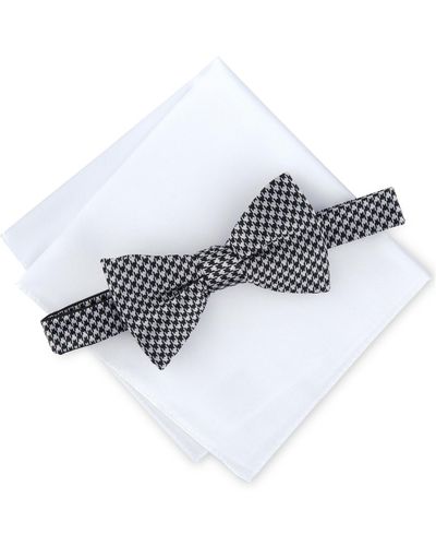 Alfani Houndstooth Bow Tie & Pocket Square Set - White