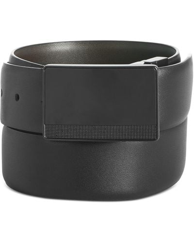 Perry Ellis Plaque-buckle Leather Belt - Black