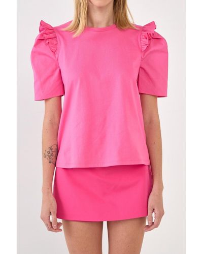 English Factory Mini Ruffle Puff Sleeve T-shirt - Pink