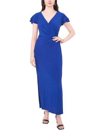 Msk Surplice-neck Ruffle-sleeve Maxi Dress - Blue