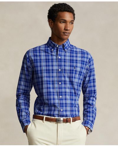 Polo Ralph Lauren Classic-fit Plaid Stretch Poplin Shirt - Blue