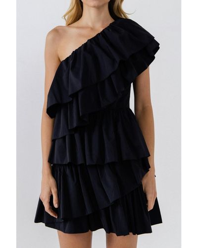 Endless Rose One-shoulder Ruffled Mini Dress - Black