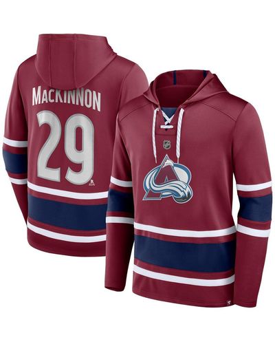 Fanatics Nathan Mackinnon Colorado Avalanche Name And Number Lace-up Pullover Hoodie - Red