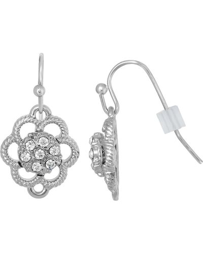 2028 Silver-tone Small Crystal Flower Drop Earrings - White