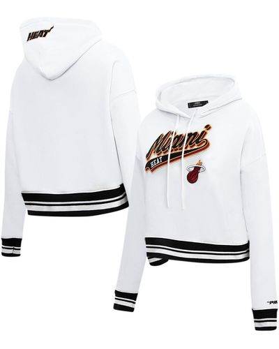 Pro Standard Miami Heat Script Tail Cropped Pullover Hoodie - White