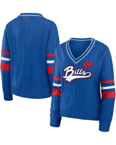 WEAR by Erin Andrews Distressed Buffalo Bills Throwback V-neck Sweater - Blue