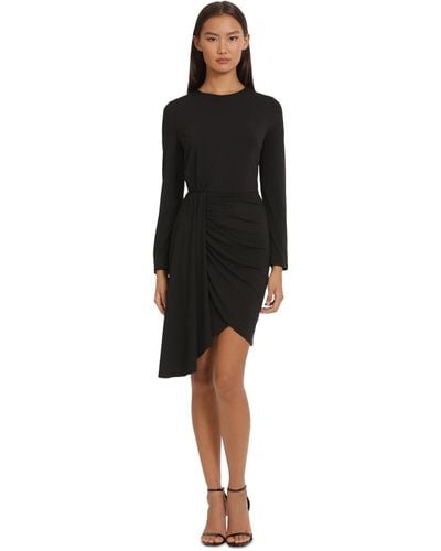 Donna Morgan Round-neck Long Sleeve Mini Dress - Black