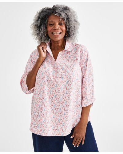 Style & Co. Plus Size Perfect Popover Printed Top - Pink