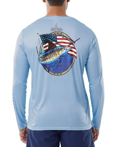 Guy Harvey American Classic Logo Graphic Long-sleeve Sun Protection T-shirt - Blue