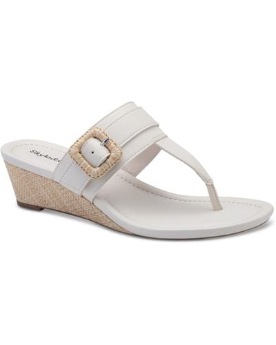 Style & Co. Polliee Buckled Thong Wedge Sandals - White