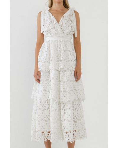 Endless Rose Shoulder Strap Detailed Tiered Maxi Dress - White