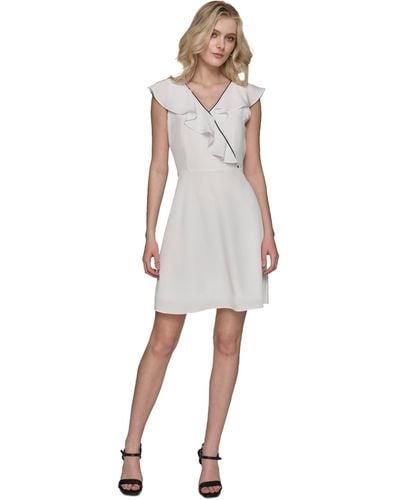 Karl Lagerfeld Ruffled Cap-sleeve A-line Dress - White