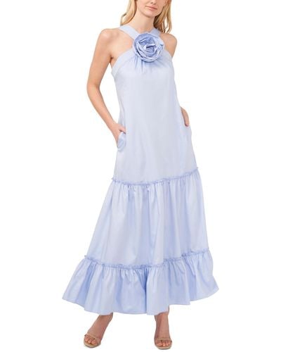 Cece Tiered Roseette Halter Maxi Dress - Blue