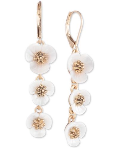 Lonna & Lilly Lonn & Lilly Gold-tone & Imitation Mother-of-pearl Flower Linear Drop Earrings - White
