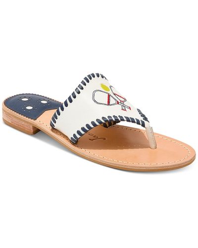 Jack Rogers Pickelball Embroidery Whipstitch Flat Sandals - White