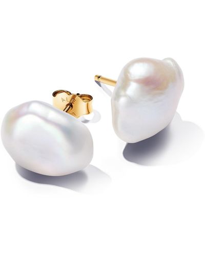 PANDORA 14k -plated Baroque Treated Freshwater Cultured Pearl Stud Earrings - White