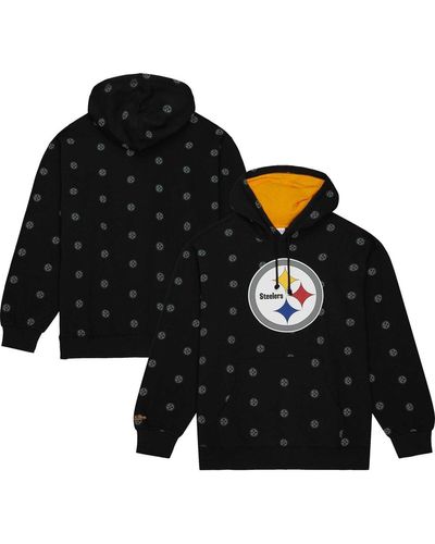 Mitchell & Ness Pittsburgh Steelers Allover Print Fleece Pullover Hoodie - Black