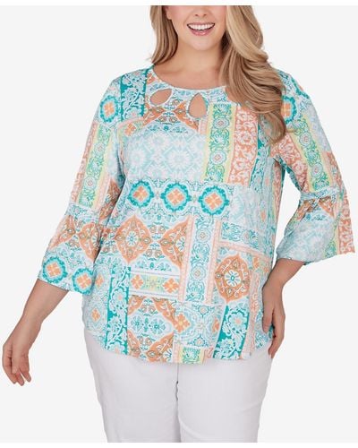 Ruby Rd. Plus Size Breezy Eclectic Knit Top - Blue