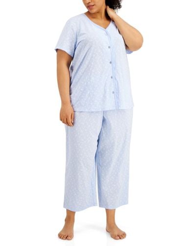 Charter Club The Everyday Cotton Plus Size Capri Pajama Set - Blue