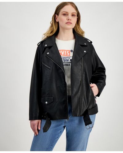 Levi's Plus Size Faux Leather Long Line Belted Moto Jacket - Black
