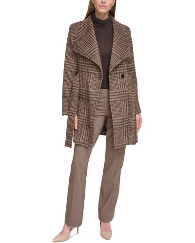 Calvin Klein Asymmetrical Belted Wrap Coat - Brown