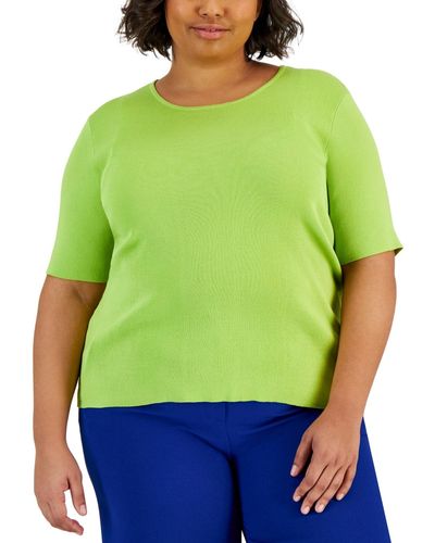 Tahari Plus Size Elbow-sleeve Sweater T-shirt - Green