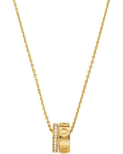 Michael Kors Tone Or Silver-tone Logo Ring Pendant Necklace - Metallic