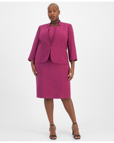 Le Suit Plus Size Jacket & Empire-waist Sheath Dress - Pink