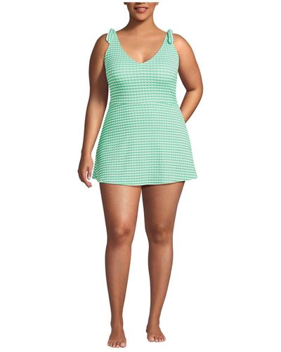 Lands' End Plus Size Gingham Mini Swim Dress One Piece Swimsuit - Green