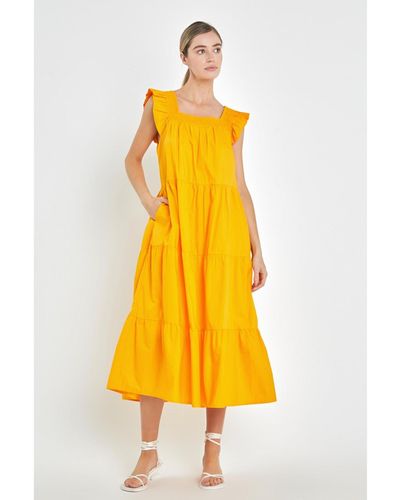 English Factory Ruffle Detail Midi Dress - Yellow