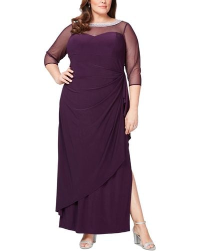Alex Evenings Plus Size Illusion-trim Ruffled Gown - Purple