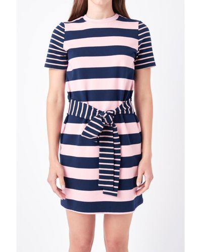 English Factory Contrast Stripe Knit Mini Dress - Blue