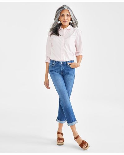 Style & Co. Petite Mid-rise Cuffed Girlfriend Jeans - Blue