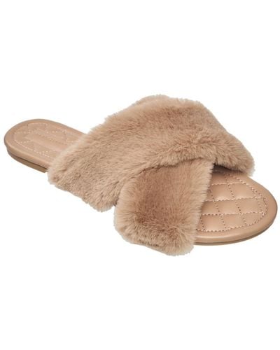 French Connection Sege Slide Criss-cross Faux Fur Sandals - Brown