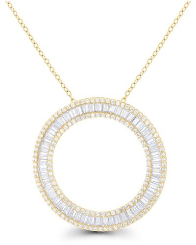 Macy's Cubic Zirconia Baguette And Round Sterling Silver Open Circle Necklace - Yellow