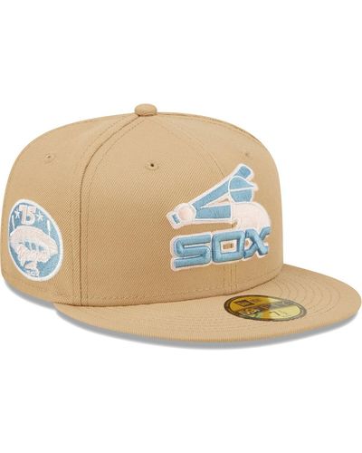 KTZ Chicago White Sox 75th Anniversary Of Comiskey Park Sky Blue Undervisor 59fifty Fitted Hat - Natural