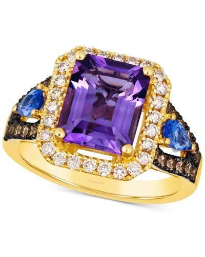 Le Vian ® Multi-gemstone (3 Ct. T.w.) & Diamond (3/4 Ct. T.w.) Halo Statement Ring In 14k Gold - Blue