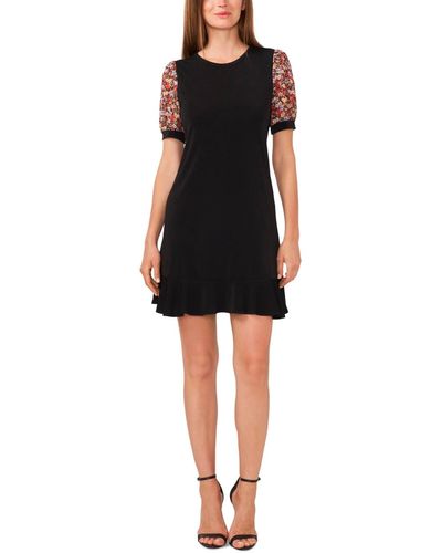 Cece Floral Mixed Media Short Sleeve Dress - Black